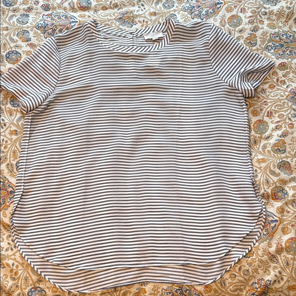 LOFT Black and White Striped Blouse